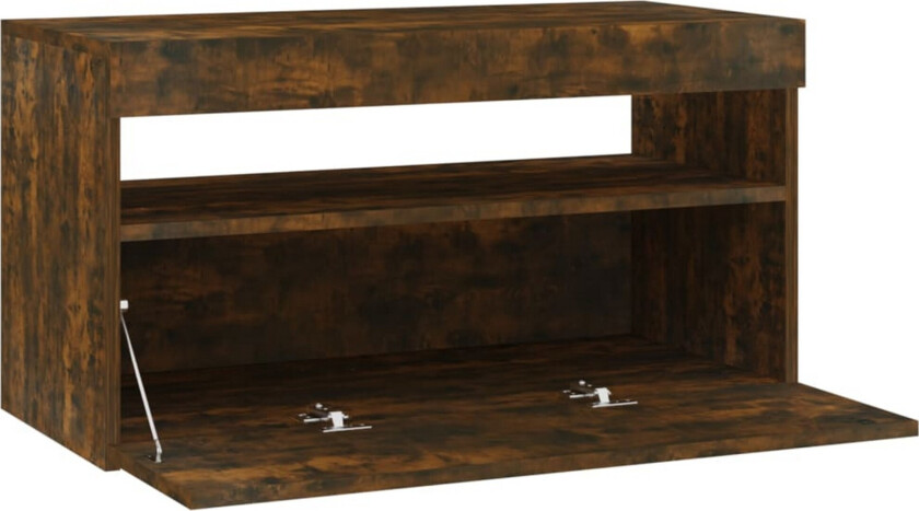 TV-benk med LED-lys røkt eik 75x35x40 cm