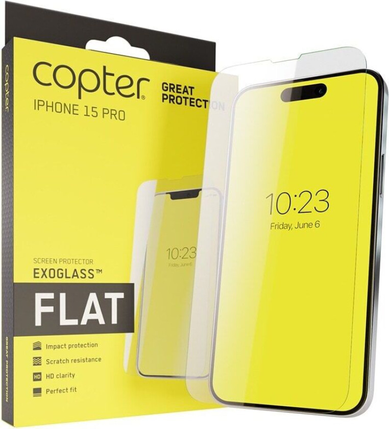 Copter iPhone 15 Pro Skjermbeskytter Exoglass Flat