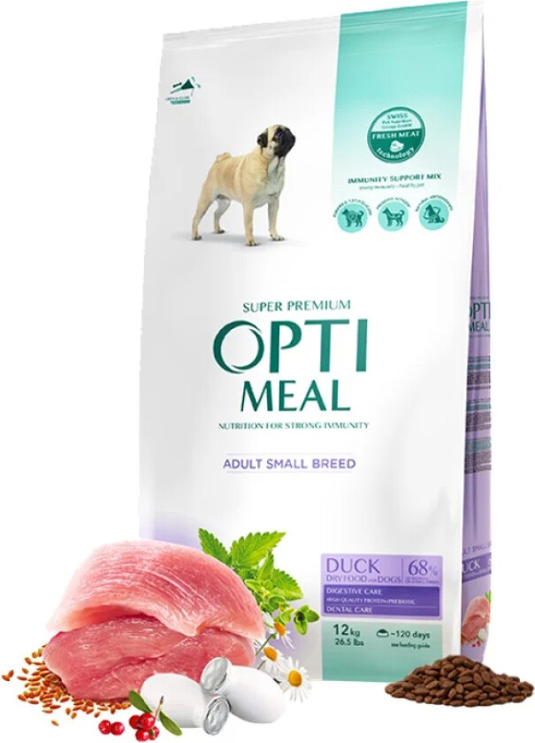 Dog Adult & Senior Small Breed Duck with Digestive & Dental Care Tørrfôr til hund 12 kg