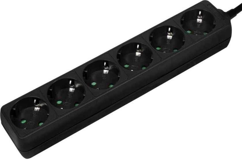 Strømuttak Jordet 6-veis 1,5m Sort