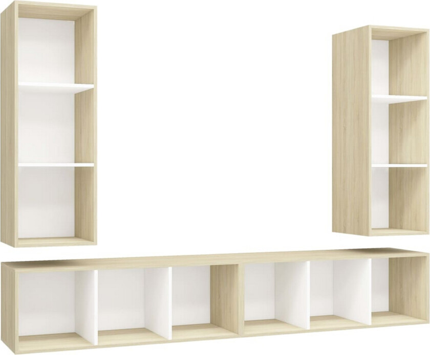 Vegghengte TV-benker 4 stk hvit og sonoma eik sponplate