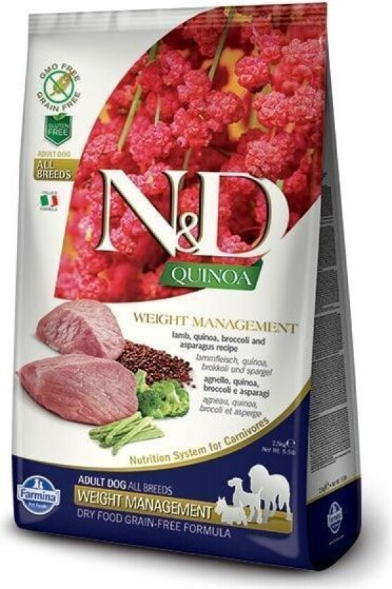N&D Quinoa Weight Management Lamb Adult Tørrfôr til hund 2,5 kg