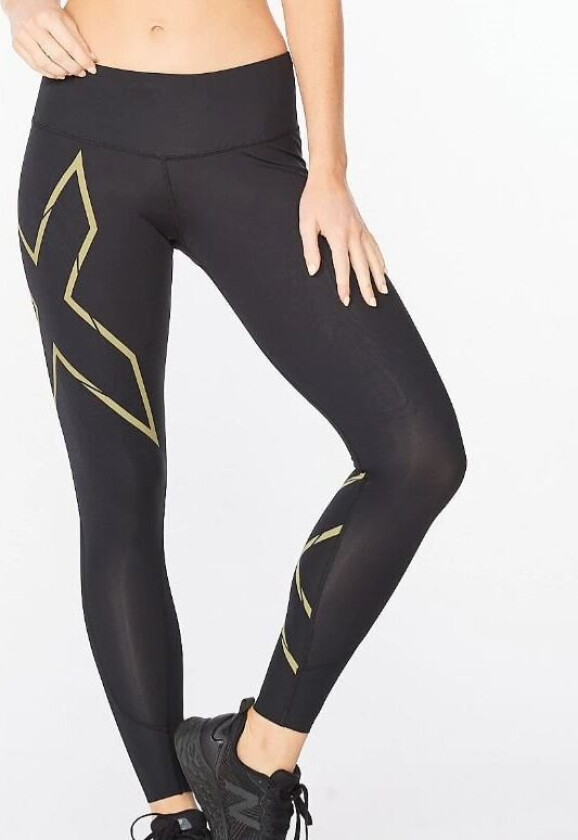 2xu Light Speed Mid-Rise Compression Tights Dame Black/Gold Reflective L