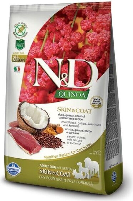 N&D Quinoa Skin & Coat Duck Adult Tørrfôr til hund 2,5 kg