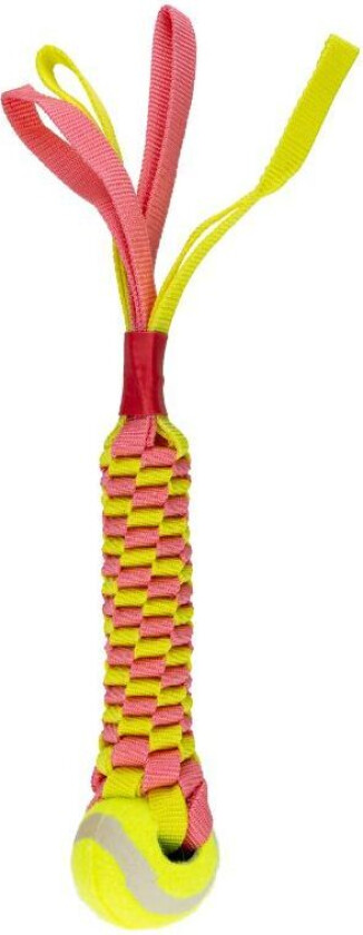 Biteleke i Flettet Nylon m/en tennisball og håndtak S | Gul/Rosa