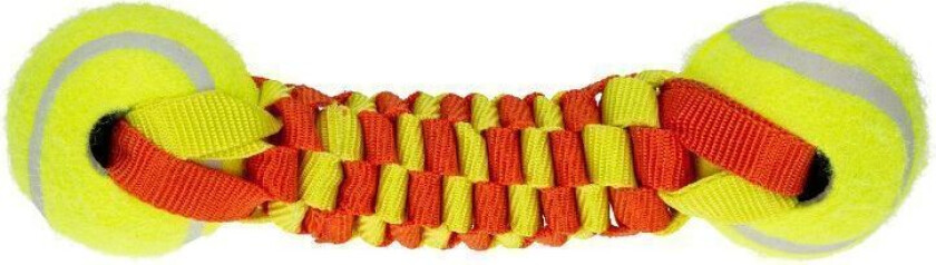 Biteleke i Flettet Nylon m/to tennisballer XL | Gul/Oransje