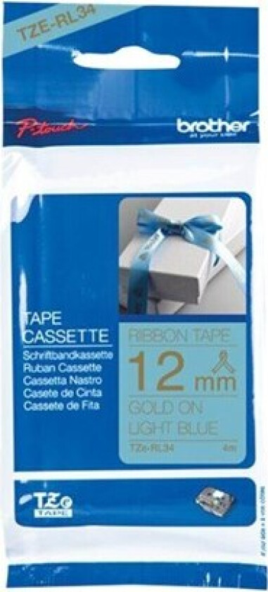 TZe RL34 12mm light blue/gold ribbon tape (4m)
