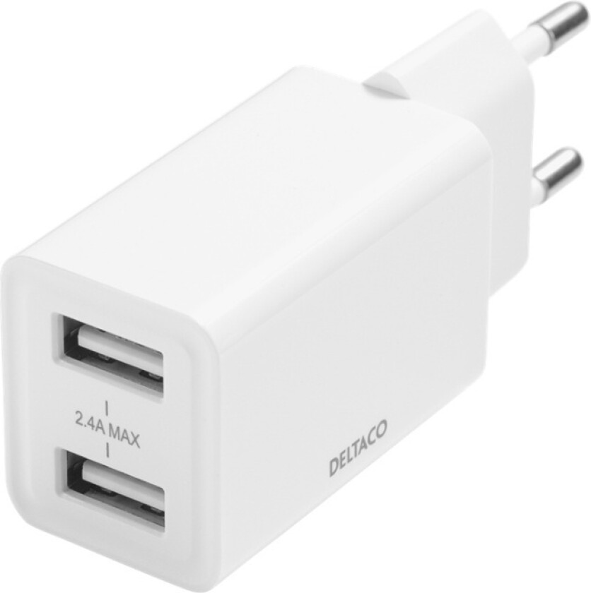 USB wall charger 2x USB-A 2.4 A total 1