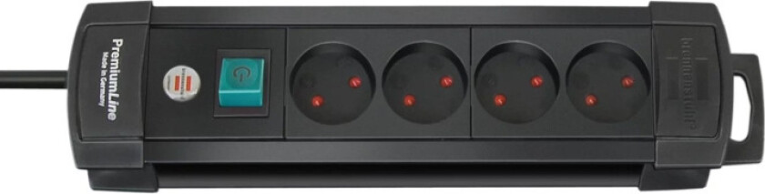 Bilde av 2 stk Premium-Line Stikkontakt 4 Uttak U/J med bryter og 2M ledning. svart