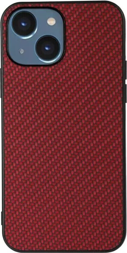 iPhone 15 Plastdeksel med Carbon Texture - Rød