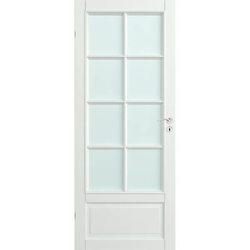 Scanflexdøra Skjold Sprossedør 2x4 Ruter. Malt I Hvit Ncs S0502-Y. Dørbladmål: 826x2040.
