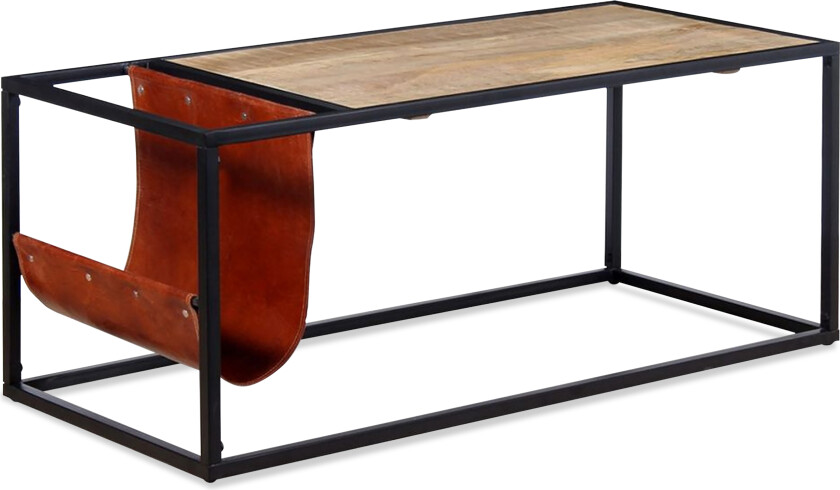 Salongbord med magasinholder i ekte lær 110x50x45 cm
