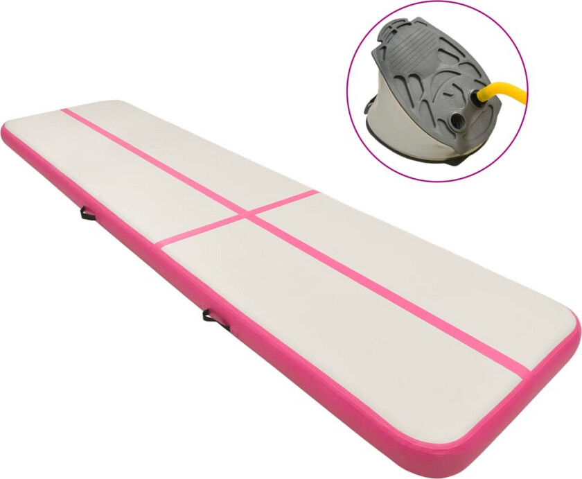 Oppblåsbar gymnastikkmatte med pumpe 800x100x20 cm PVC rosa