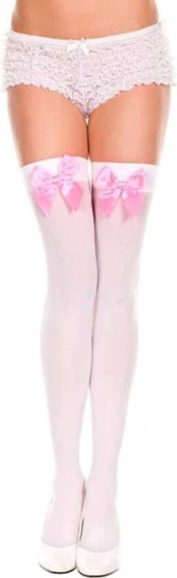 Hvite knesokker høye sokker med rosa bue