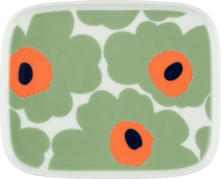 Unikko tallerken 12x15 cm White-sage-orange-dark blue