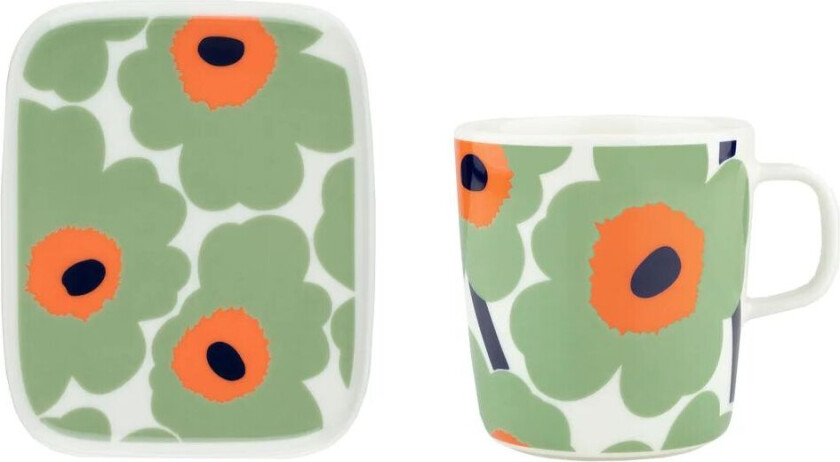 Unikko krus 40 cl + tallerken 12x15 cm White-sage-orange-dark blue