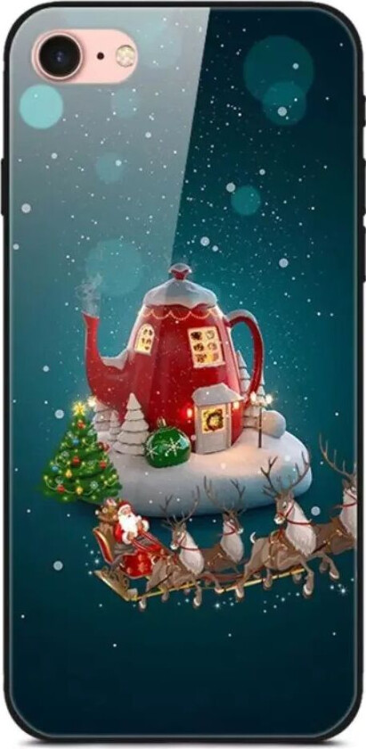 iPhone 8 / 7 / SE (2020) / SE(2022) Julebakdeksel med Glassbakside - Juletre og Slede