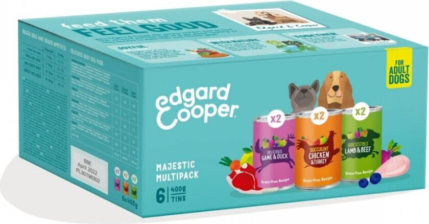 Edgard & Cooper Dog Adult Multipack Lam, Kylling & Vilt 6x400g
