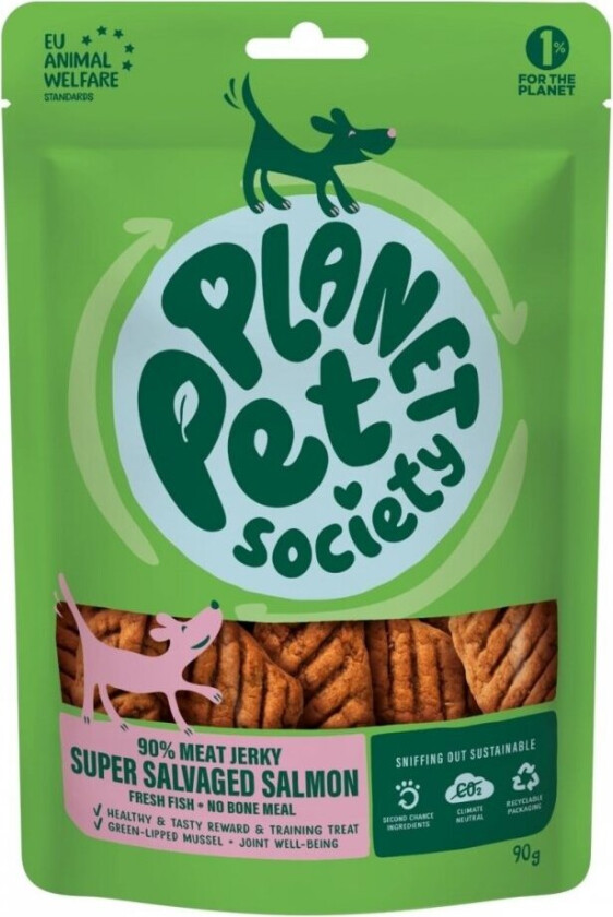 Planet Pet Society Dog Jerky Hundegodteri Laks 90 g