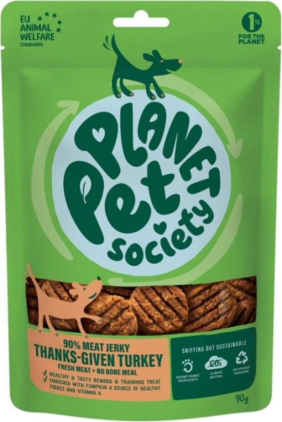 Planet Pet Society Dog Jerky Hundegodteri Kalkun 90 g