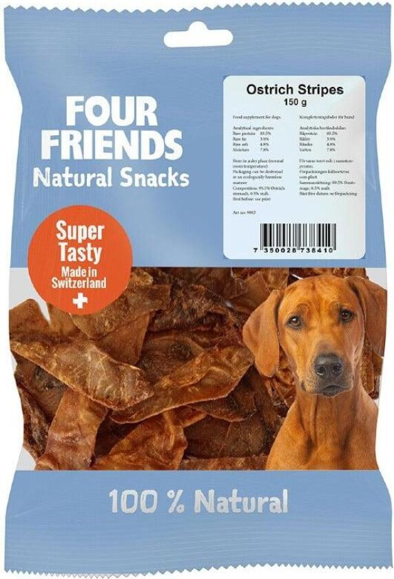 Natural Snacks Ostrich Stripes Godbiter til hund 150 g