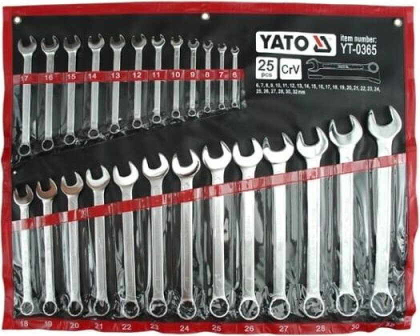 Yato YT-0365, 6,7,8,9,10,11,12,13,14,15,16,17,18,19,20,21,22,24,25,27,30,32 mm, Krom, Kromvanadiumstål, Krom, Satin, 15°