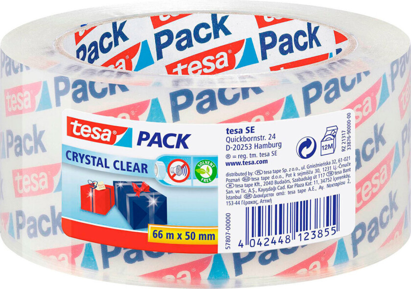 pack Crystal Clear Packaging Tape 66m x 50mm Transparent
