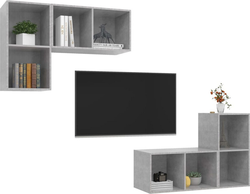 Vegghengte TV-benker 4 stk betonggrå sponplate