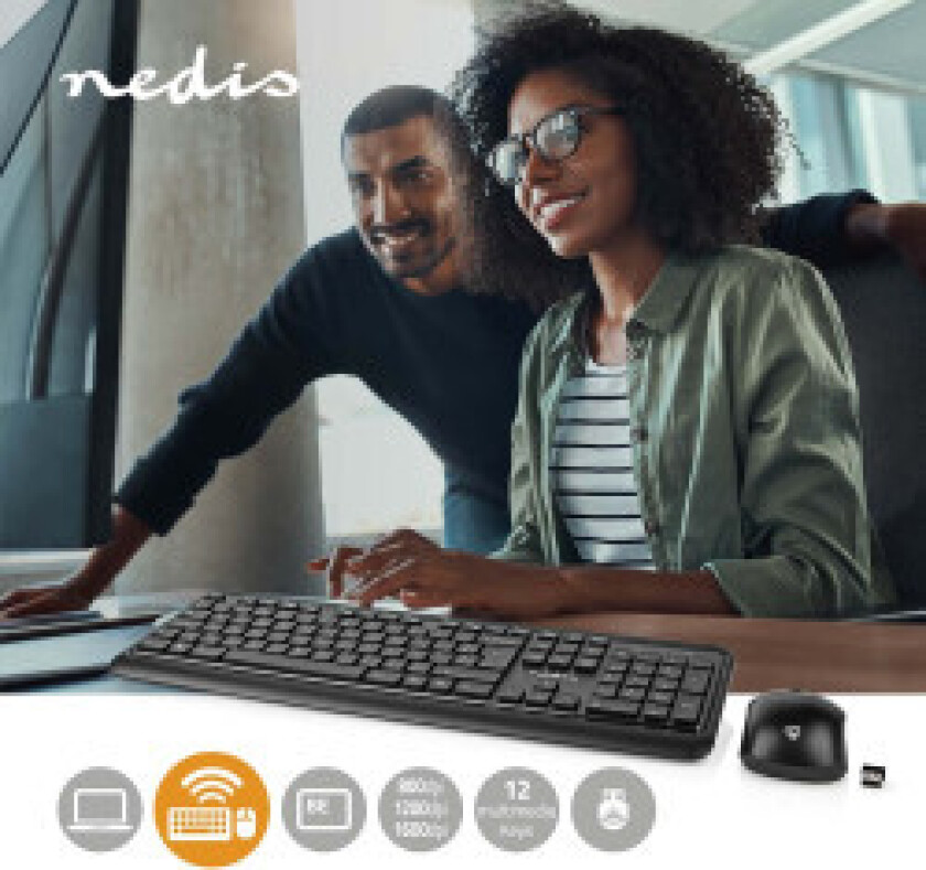 Mus og tastatur sett | Wireless | Mus og tastatur tilkobling: USB | 800 / 1200 / 1600 dpi | Justerbar DPI | AZERTY | BE Layout