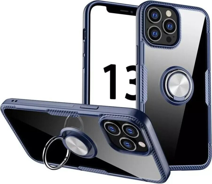 iPhone 13 Pro Max Håndverker Deksel med Magnetisk Stativ - Gjennomsiktig / Blå