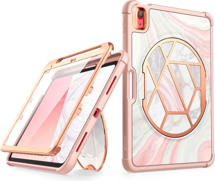 iPad 10,9" (2022) Supcase Cosmo Pencil Tri-Fold Skinn Flip Deksel m. Skjermbeskyttelse - Rosa Marmor
