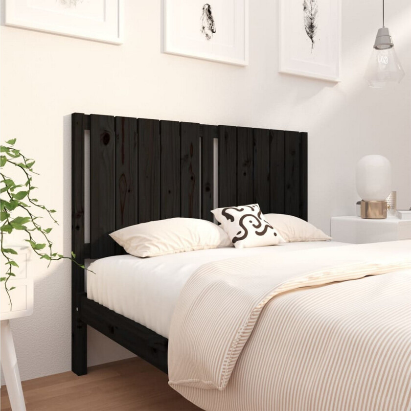Sengegavl svart 125,5x4x100 cm heltre furu