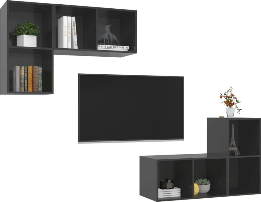 Vegghengte TV-benker 4 stk høyglans grå sponplate