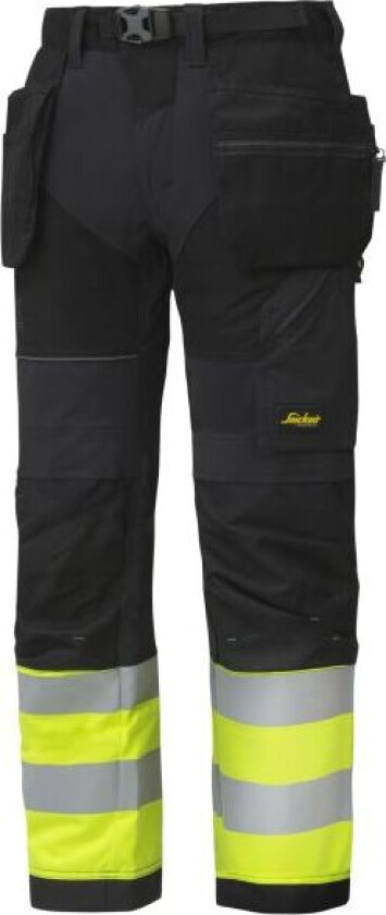 Arbeidsbukse high-vis sort/gul str 112