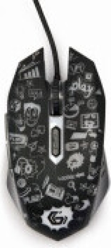 MUS-6B-GRAFIX-01 - mouse - cartoon style graphic design - USB - black - Mus - Optisk - 6 - Svart