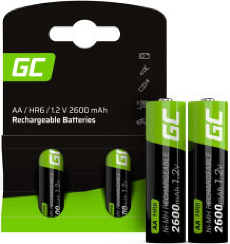 Green Cell - 2x AA HR6 2600mAh oppladbare batterier
