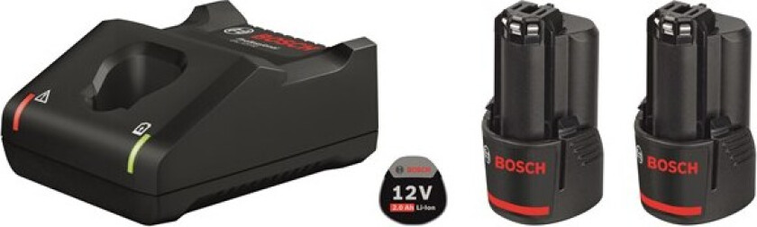 Bosch batteripakke 12 V med 2x2,0 Ah og GAL12V-40 lader