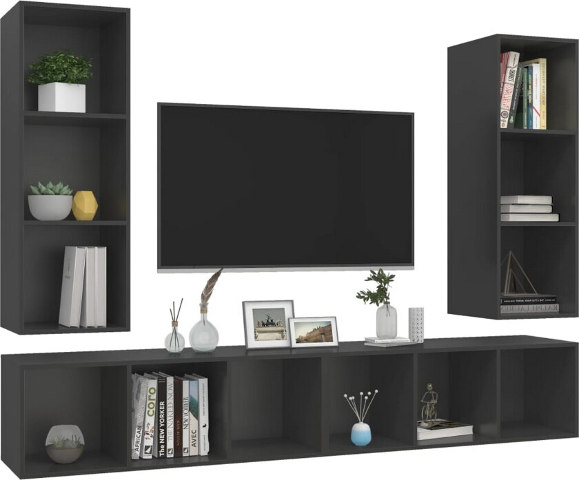 Vegghengte TV-benker 4 stk grå sponplate