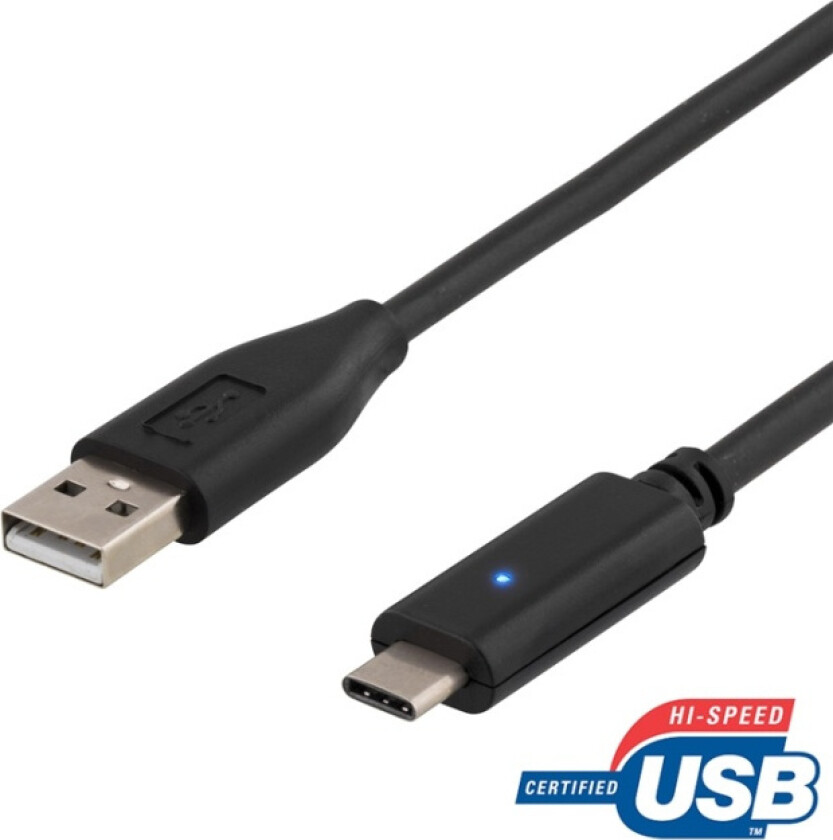 USB 2.0 kabel, type A Ha - type C Ha, 1,5m, svart