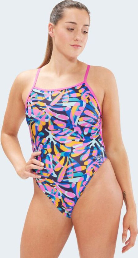 badedrakt til damer - Allover Digital V-Back - Blå/lyserød