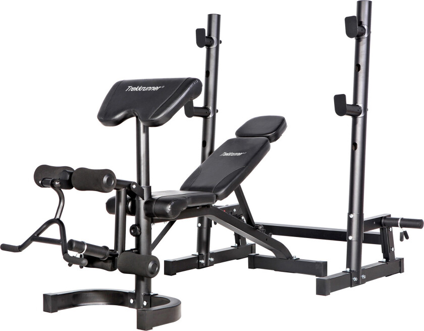 Justerbar treningsbenk Benkpress, beinspark, leg curl og biceps curl