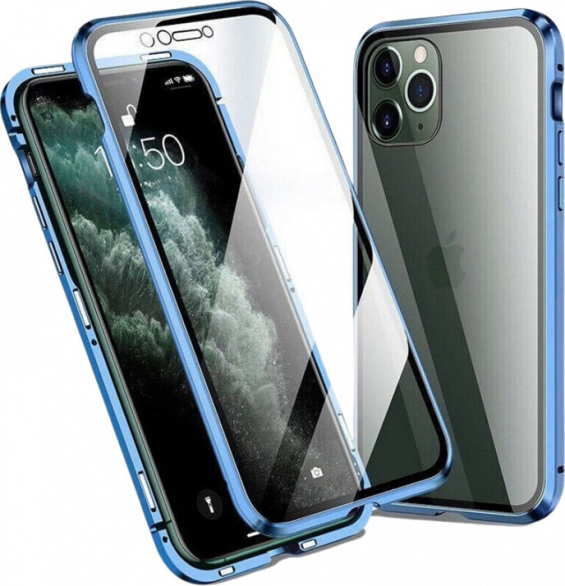 Gjennomsiktig iPhone 12 Mini magnetisk glassdeksel, blå kanter