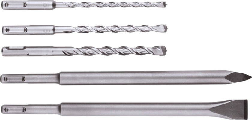 SDS-plus - Drillbit- og meiselsett - for betong, murverk, stein - hammerbit - flat, spiss - 5 deler - 6 mm, 8 mm, 10 mm - SDS-plus - lengde: 1