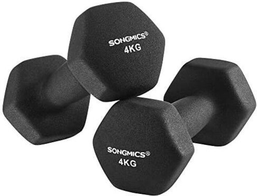 Sett med 2 manualer, 2 x 4 kg, neoprenhåndvekter, sklisikre grep, treningsøkter, svart SYL068BK