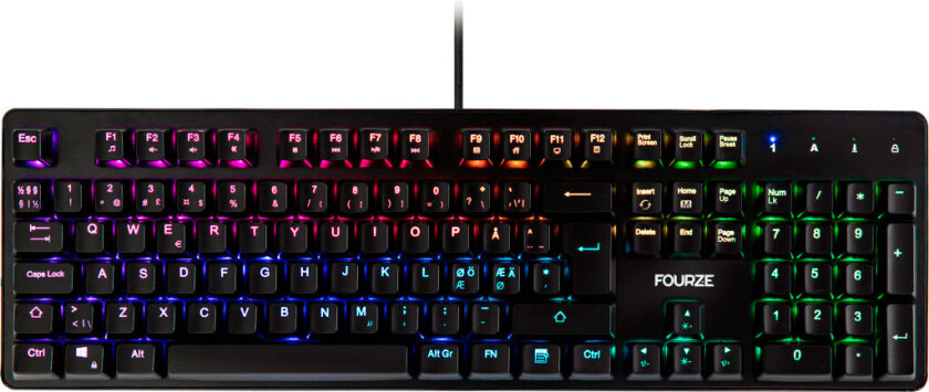 Fourze GK130 - Gamingtastatur - Bagbelyst - Kabel (USB) - Brytere: Rød - Nordisk - Sort