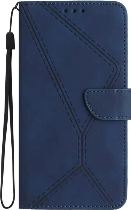iPhone 15 Pro Max Skinn Deksel med Lommebok og Stropp - Linjemønster - Blå