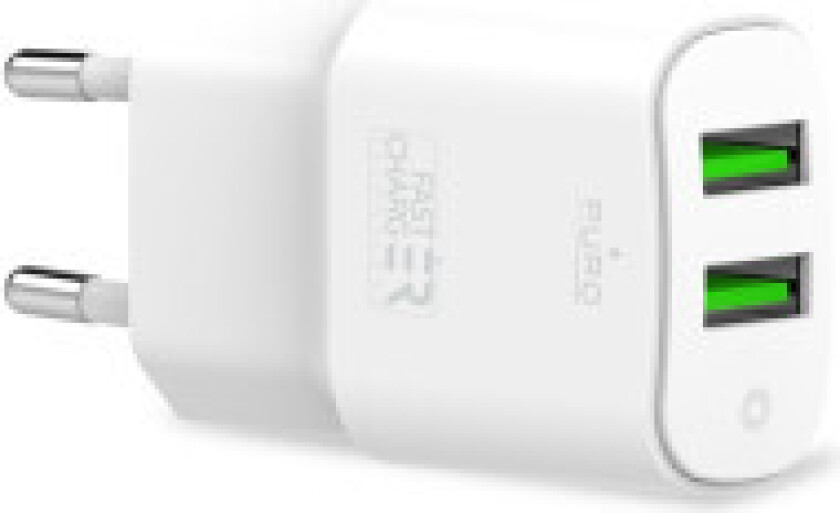 PURO Hvit Mini Travel Hurtiglader - 2 x USB-A 12 W, 2,4 A