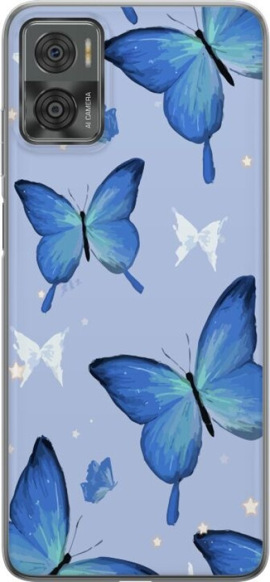 Mobildeksel til Motorola Moto E22i med Blå sommerfugler motiv