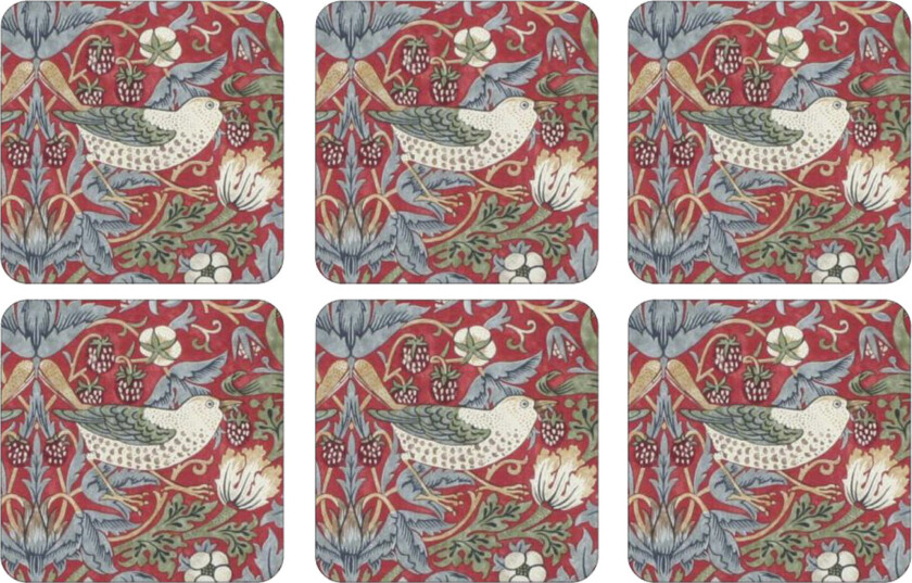 Bilde av Strawberry Thief glassunderlag 6-stk. Rød