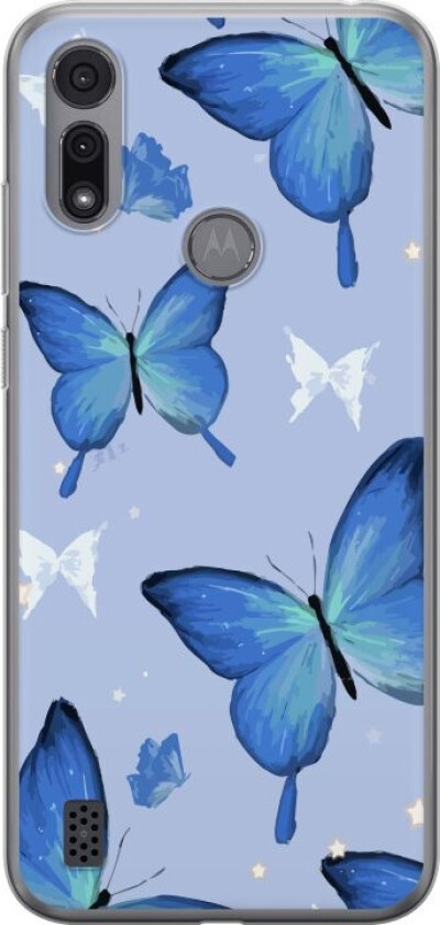 Mobildeksel til Motorola Moto E6i med Blå sommerfugler motiv
